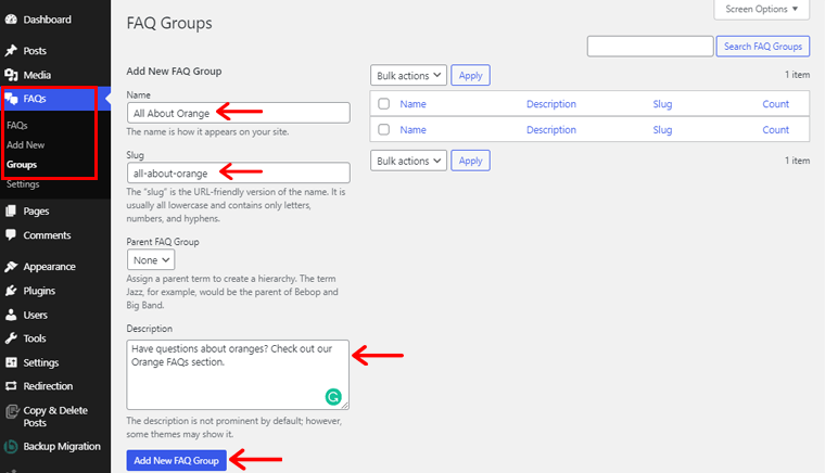Tambahkan Grup Baru Untuk FAQ