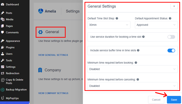 Configurez les paramètres généraux et cliquez sur Enregistrer