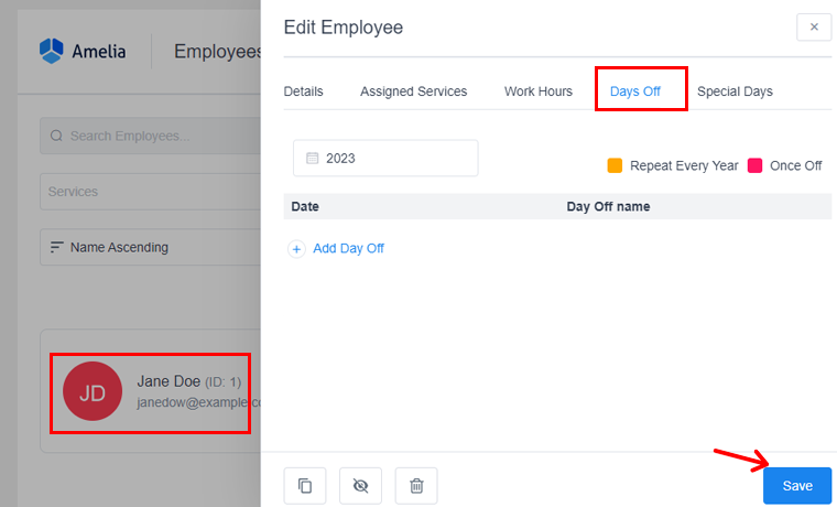 Configurer le paramètre de jour de congé pour l'employé