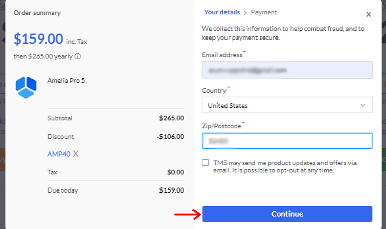Ajoutez une adresse e-mail et cliquez sur Continuer