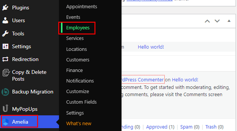 Allez sur Amelia et cliquez sur Employé