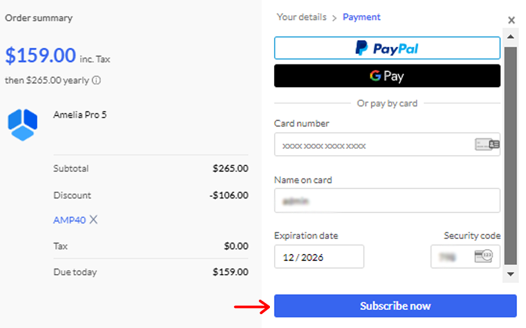 Sélectionnez l'option de paiement et abonnez-vous