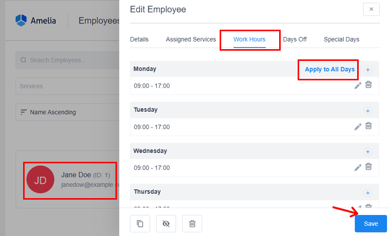 Modifier les heures de travail d'un employé