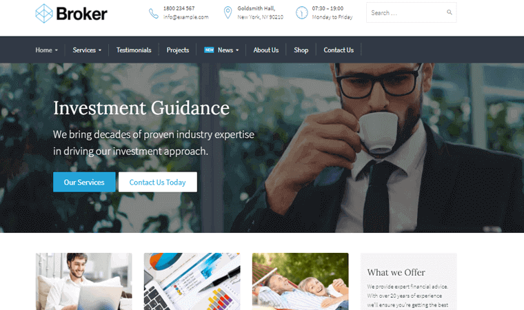 Situs web keuangan BrokerTheme tema WordPress