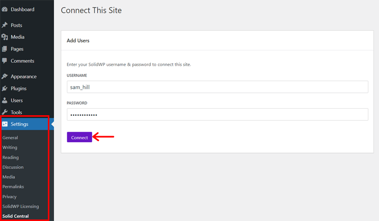 Conecte el sitio web con Solid Central
