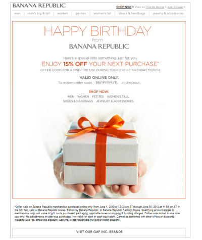 Banana Republic's personalized email