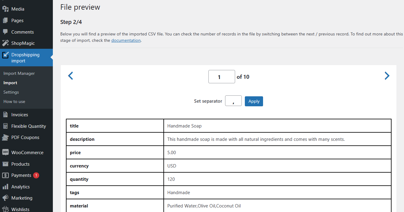 Pratinjau file CSV