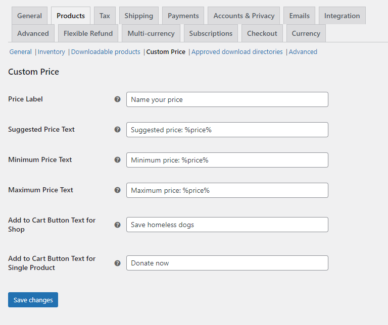 configuración personalizada del complemento de precio profesional