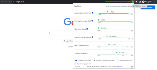 ภาพหน้าจอของ web-vitals-chrome-extension