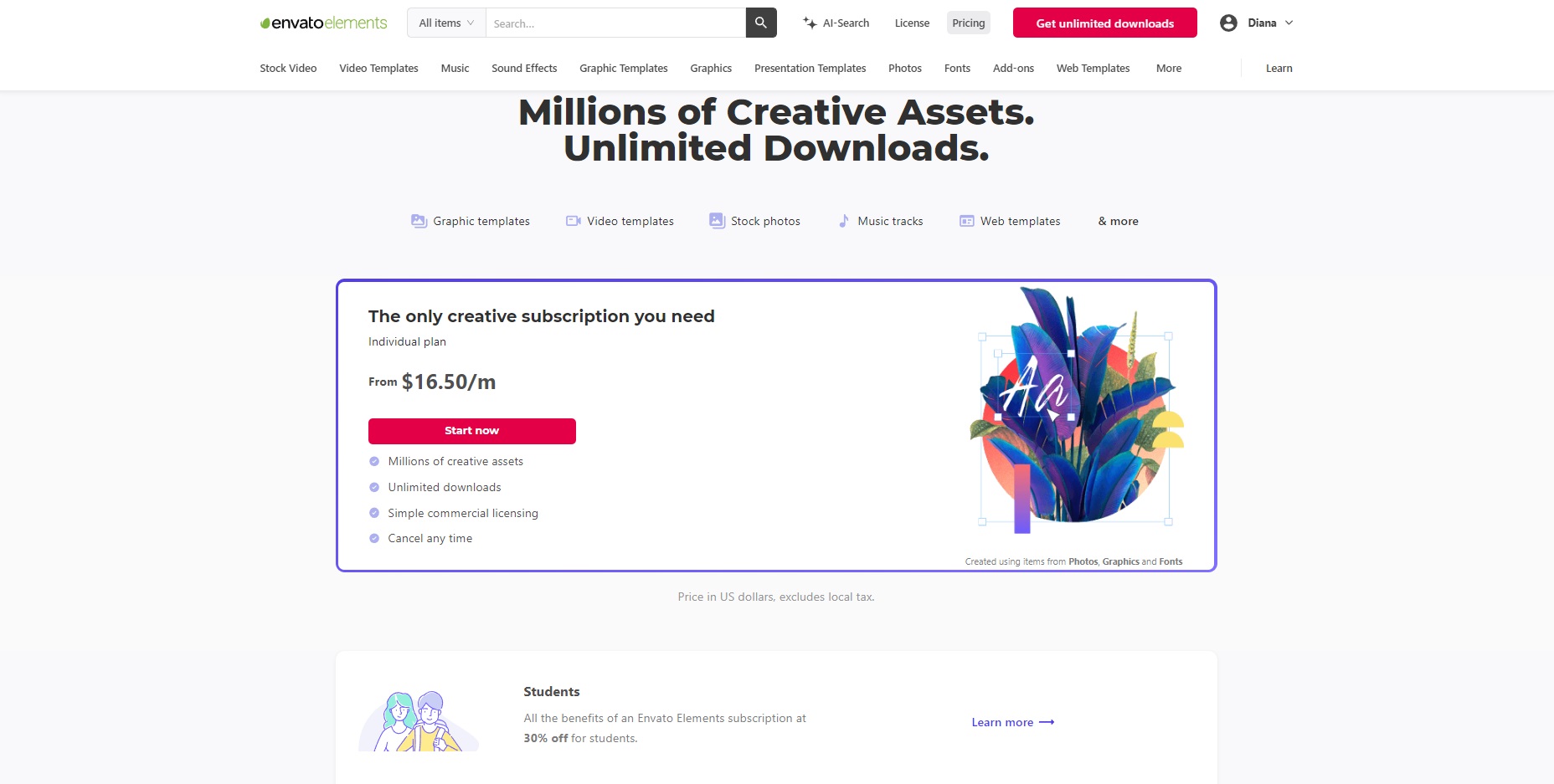 تسعير عناصر Envato
