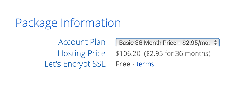 Bluehost Package Information