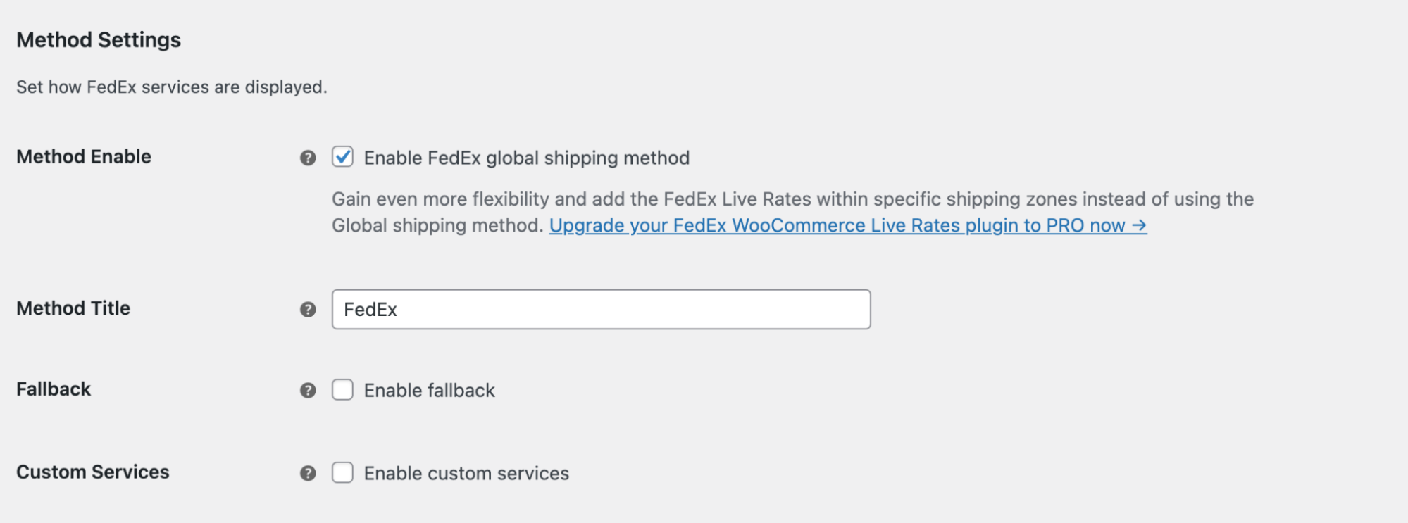 Habilite la casilla de verificación del método de envío global de FedEx