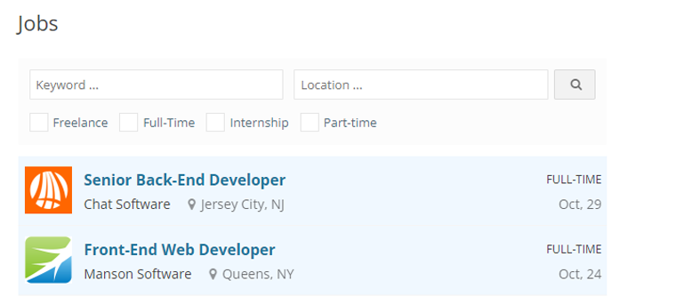 Lista ofert pracy na interfejsie WPJobBoard