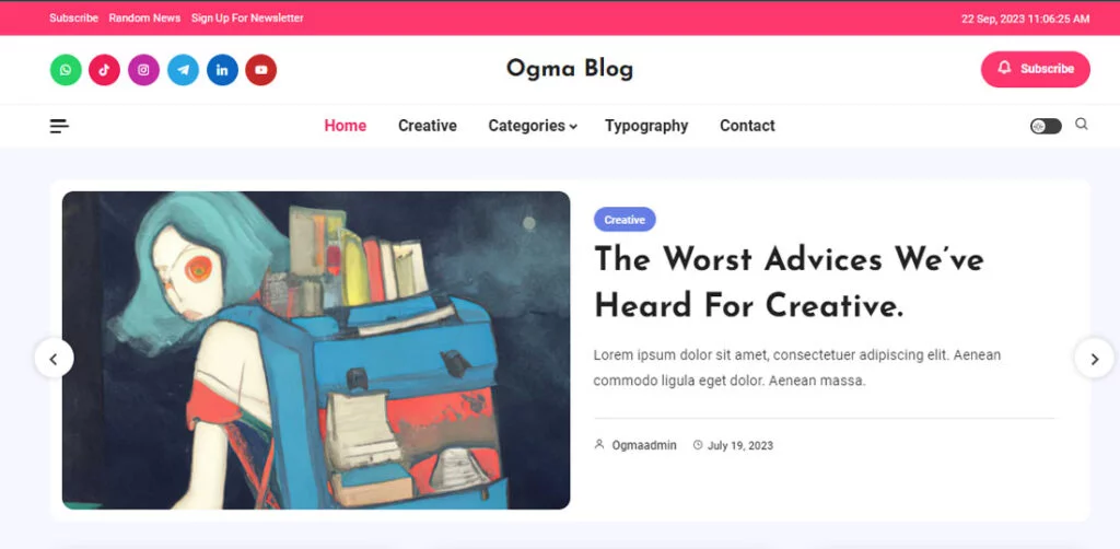 Mejor tema de blog de WordPress: Blog Ogma