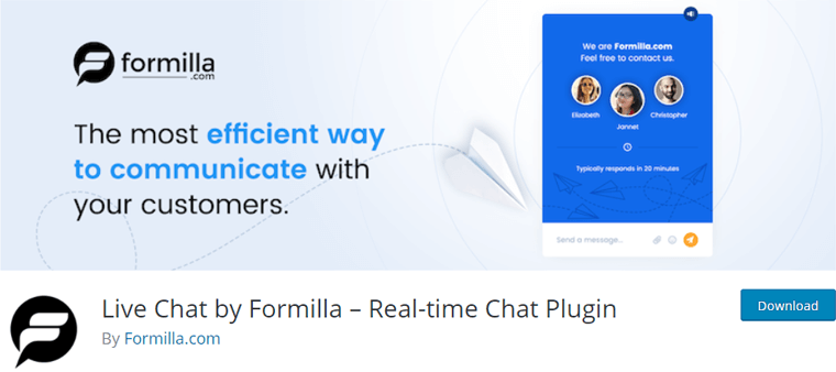 Formilla WordPress 플러그인의 라이브 채팅