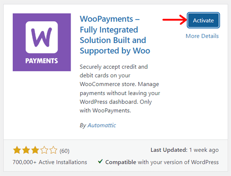 WooPayments をアクティブ化する