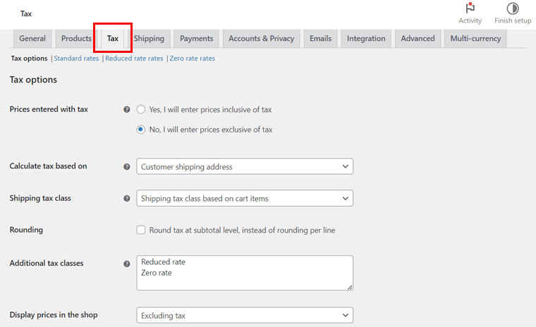 WooCommerce 税金設定