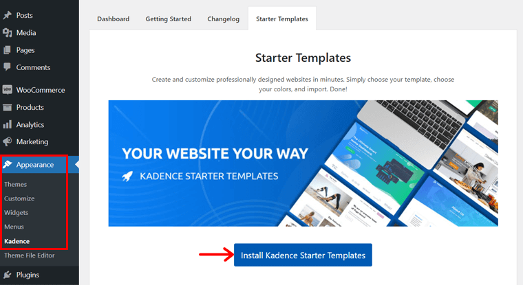 Kadence スターター テンプレートのインストール - WooCommerce ストアのセットアップ方法