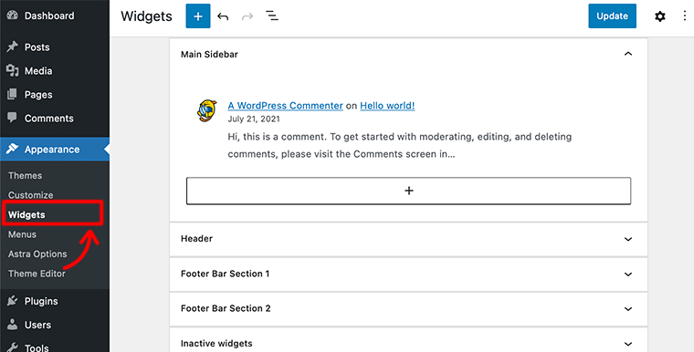 Halaman Widget Penampilan