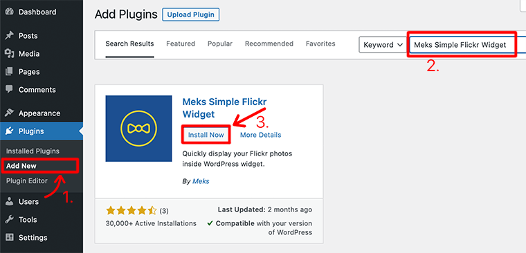 Instal dan Aktifkan Plugin Widget Meks Flickr
