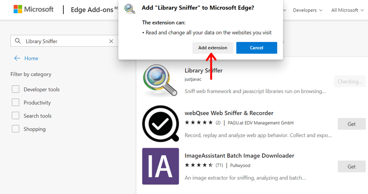 Tambahkan Ekstensi Sniffer Perpustakaan
