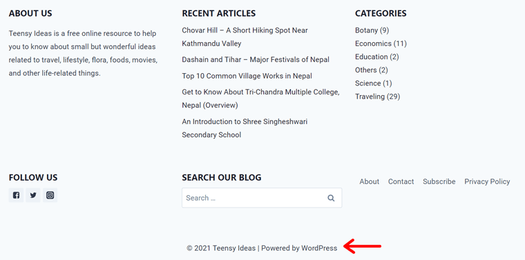 Didukung oleh WordPress di Footer