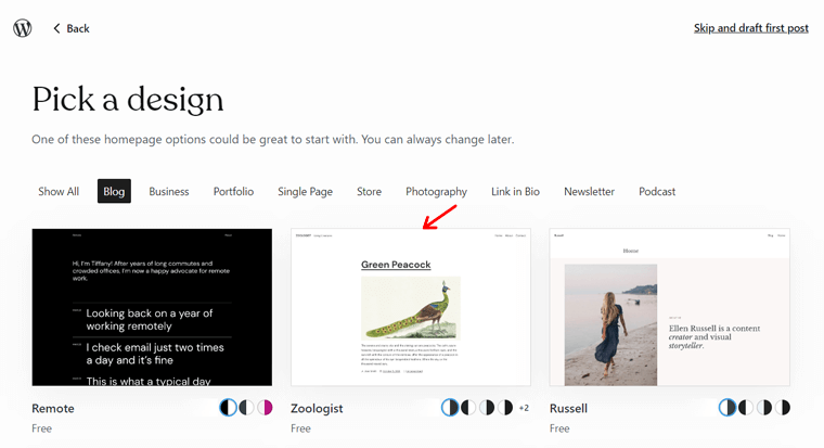 Elija un diseño para construir su sitio web