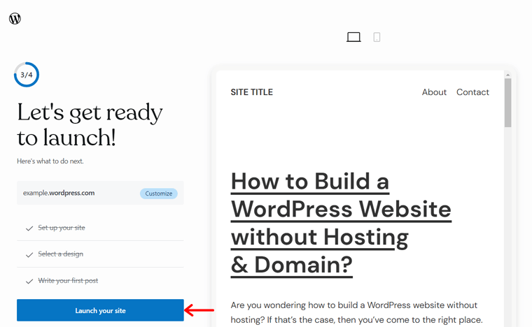 เปิดตัวเว็บไซต์ WordPress ของคุณใน WordPress.com