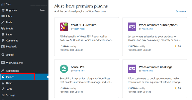 Agregar complementos en WordPress.com