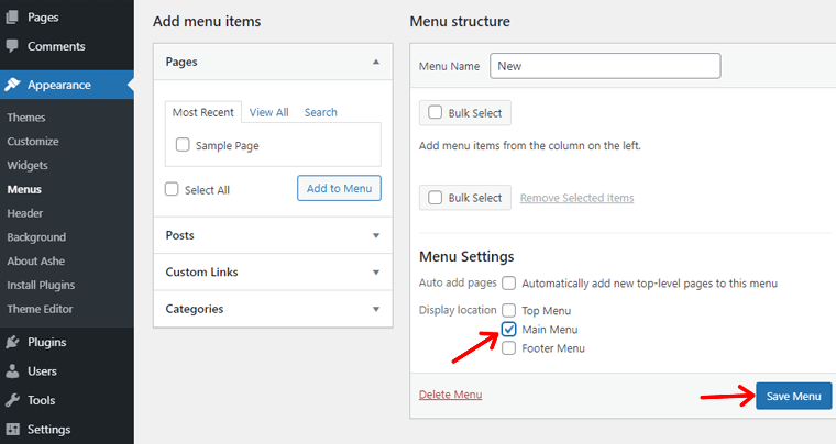 menu utama tema-ashe
