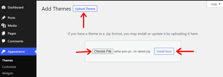 ashe-pro-upload-pilih-instal-tema