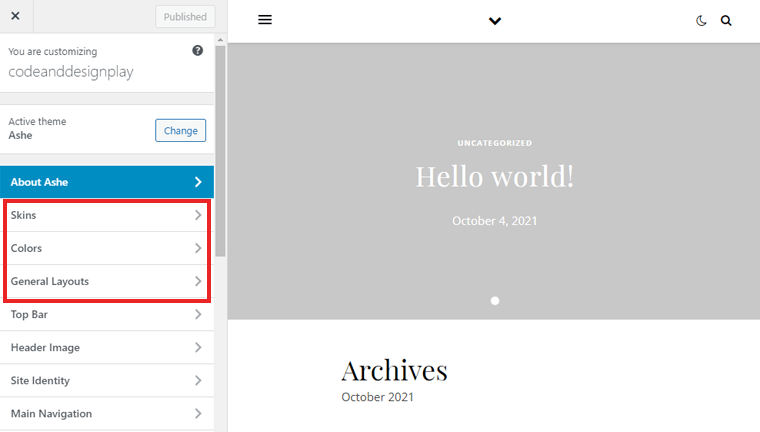 menyesuaikan tema-ashe