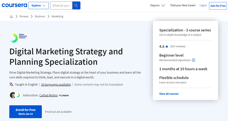 Marketing digitale di Coursera