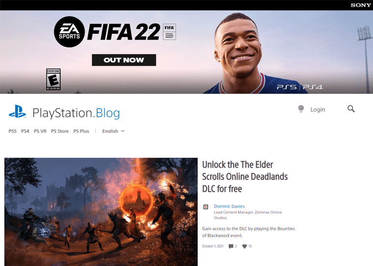 Contoh situs PlayStation Blog-WordPress