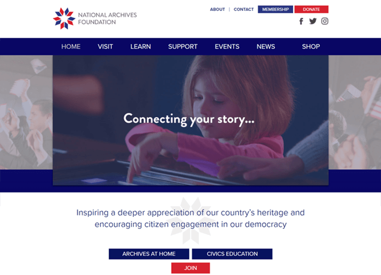 Yayasan Arsip Nasional- contoh situs web yang dibuat dengan WordPress