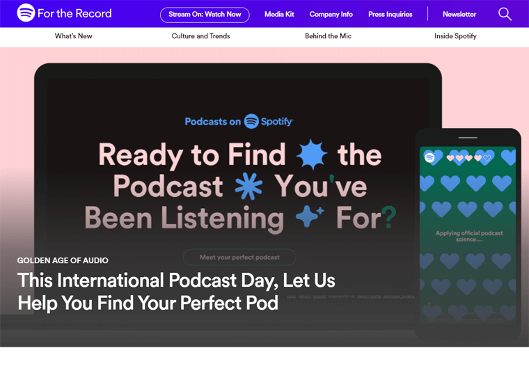 Spotify News-contoh situs web yang dibuat dengan WordPress