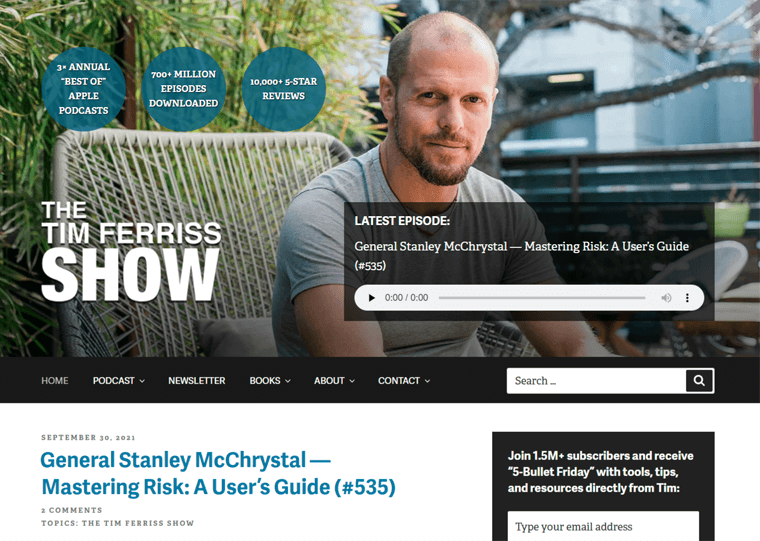 Contoh blog pribadi Tim Ferris-WordPress