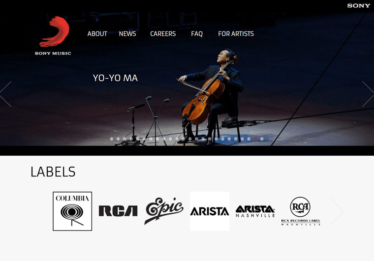 Contoh situs pribadi Sony Music-WordPress