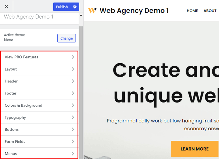 Tidak ada opsi Kustomisasi Tema WordPress