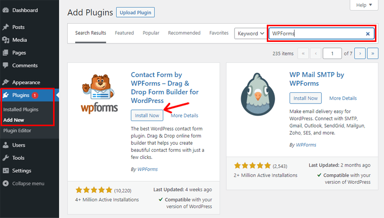 Instal WPForms- formulir kontak untuk WordPress