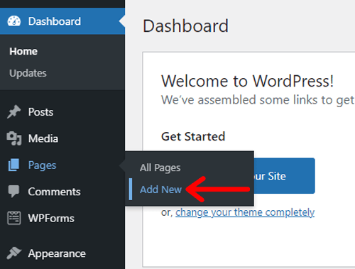 Menambahkan Halaman Baru untuk membuat formulir kontak di WordPress