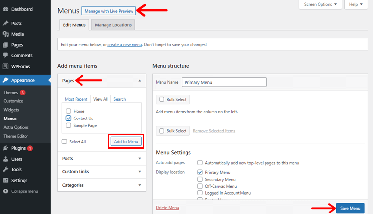 Menambahkan Halaman Hubungi Kami di menu