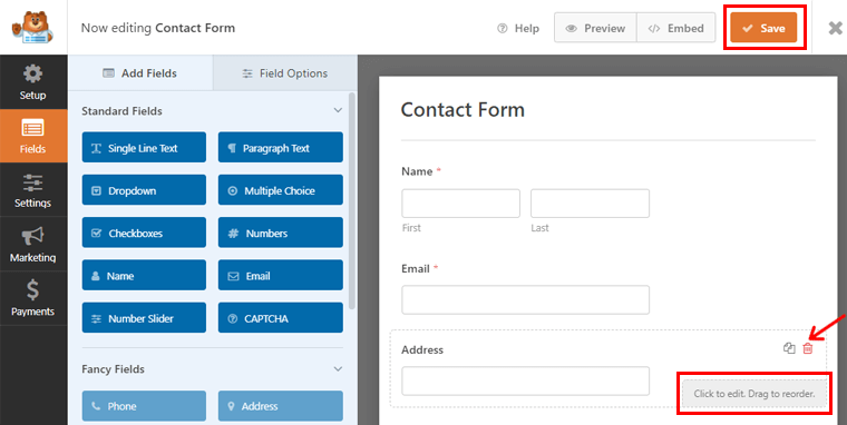 Hapus Seret untuk menyusun ulang dan Simpan