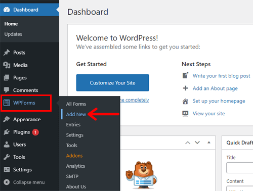 Tambahkan Formulir Baru untuk membuat formulir kontak di WordPress