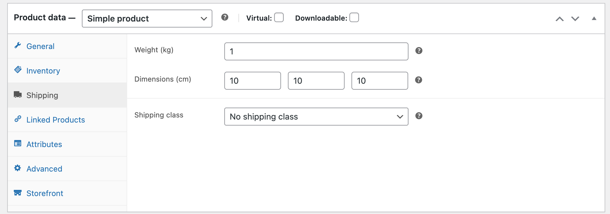 Datos del producto de envío de WooCommerce