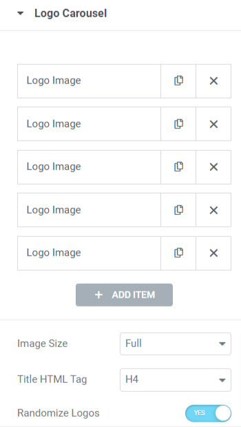 Sección del carrusel de logotipos en la pestaña Contenido del widget del carrusel de logotipos