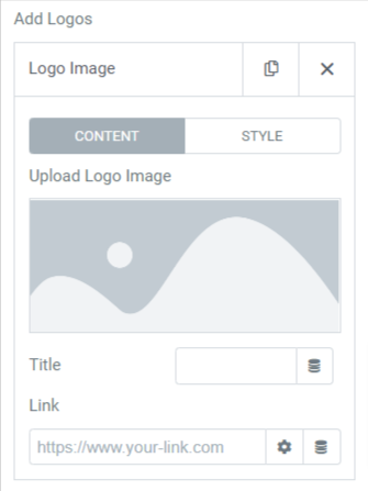 Sección de cuadrícula de logotipos en la pestaña Contenido del widget de cuadrícula de logotipos