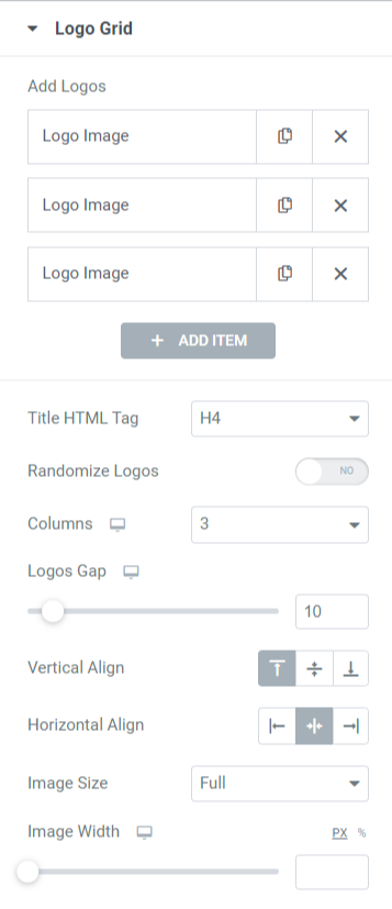 Sección de cuadrícula de logotipos en la pestaña Contenido del widget de cuadrícula de logotipos