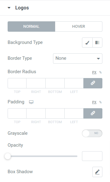 Sección de logotipos en la pestaña de estilo del widget de cuadrícula de logotipos