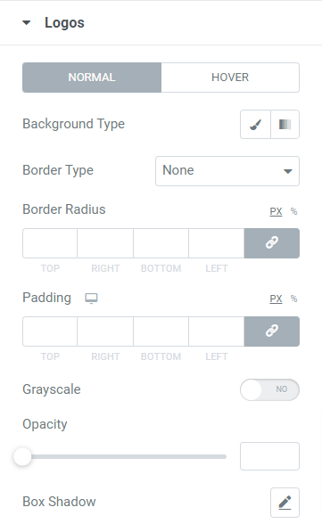 Secțiunea de sigle din fila de stil a widget-ului grilă de sigle